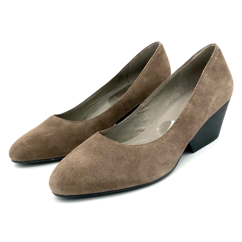 Eileen Fisher Hawk Suede Pumps Women’s Size 9.5 Taupe Gray Almond Toe Block Heel